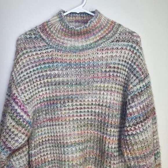 TOPSHOP Space Dye Rainbow Chunky Turtleneck Knit Sweater Small 4-6 Oversized Top