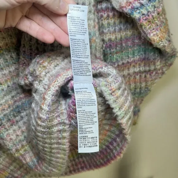 TOPSHOP Space Dye Rainbow Chunky Turtleneck Knit Sweater Small 4-6 Oversized Top