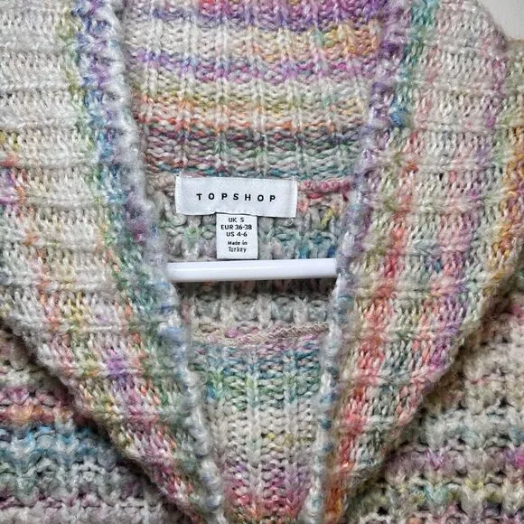 TOPSHOP Space Dye Rainbow Chunky Turtleneck Knit Sweater Small 4-6 Oversized Top