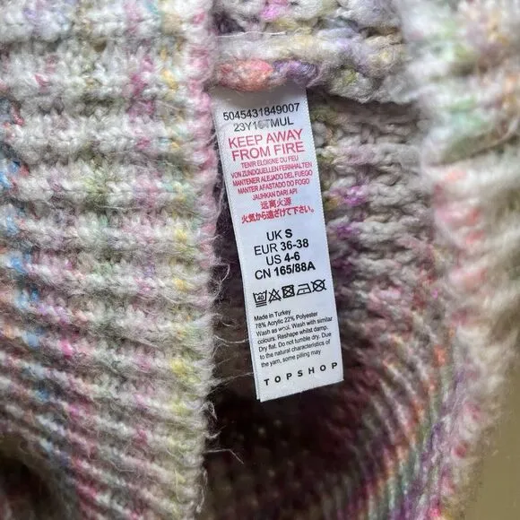 TOPSHOP Space Dye Rainbow Chunky Turtleneck Knit Sweater Small 4-6 Oversized Top