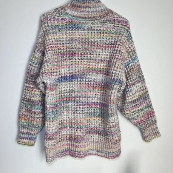 TOPSHOP Space Dye Rainbow Chunky Turtleneck Knit Sweater Small 4-6 Oversized Top