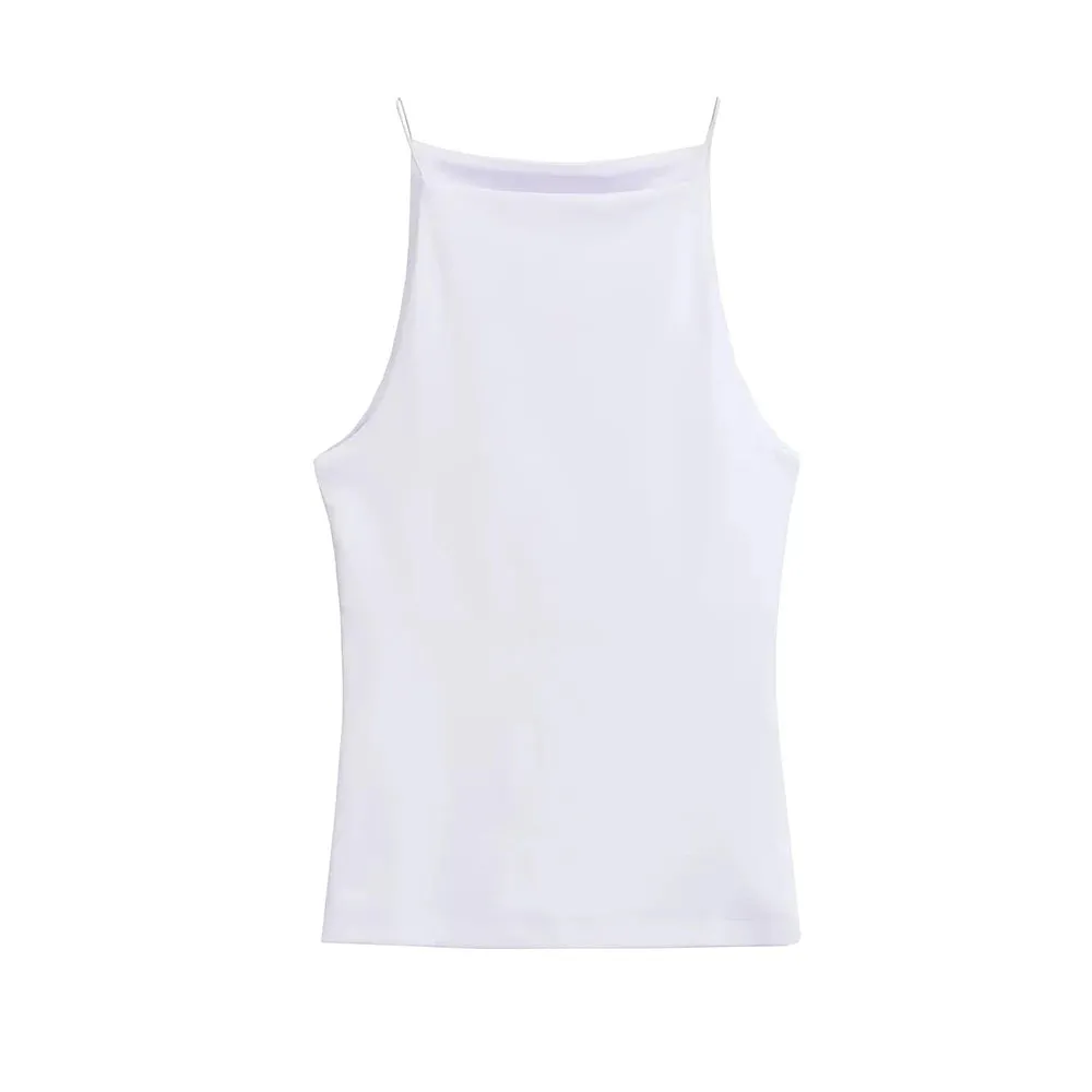 TRAF-Women's Halter Tank Tops, Sleeveless Vest, Thin Straps, Female Camis, Solid Color, Fashion
