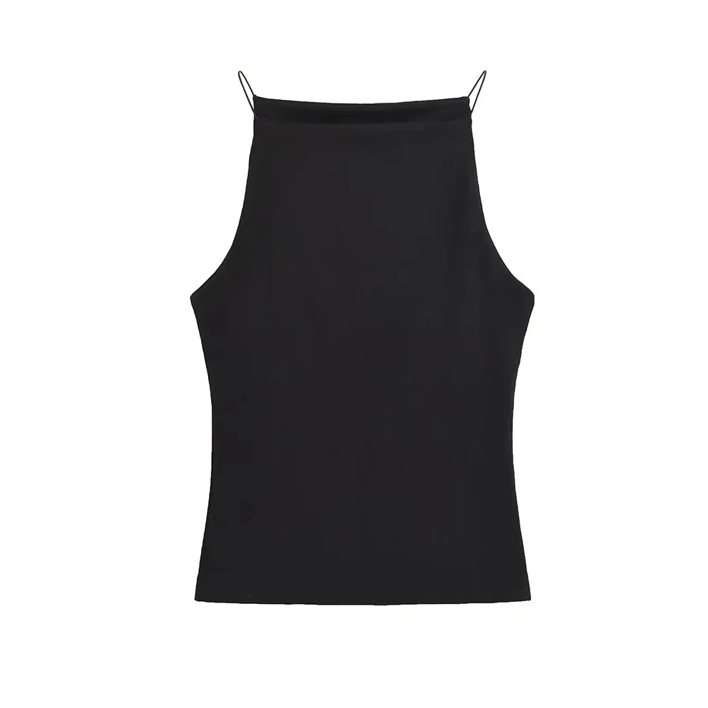 TRAF-Women's Halter Tank Tops, Sleeveless Vest, Thin Straps, Female Camis, Solid Color, Fashion