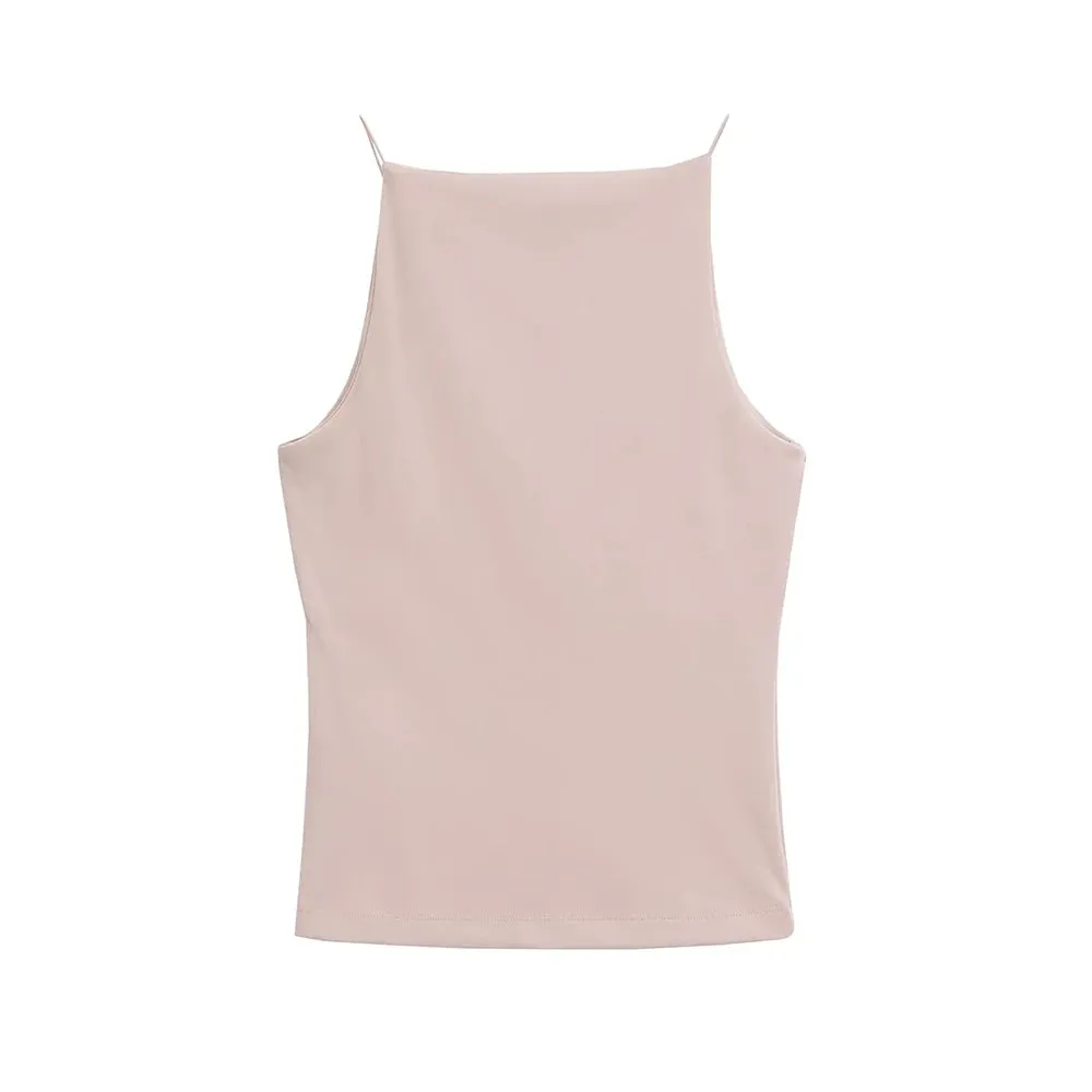 TRAF-Women's Halter Tank Tops, Sleeveless Vest, Thin Straps, Female Camis, Solid Color, Fashion