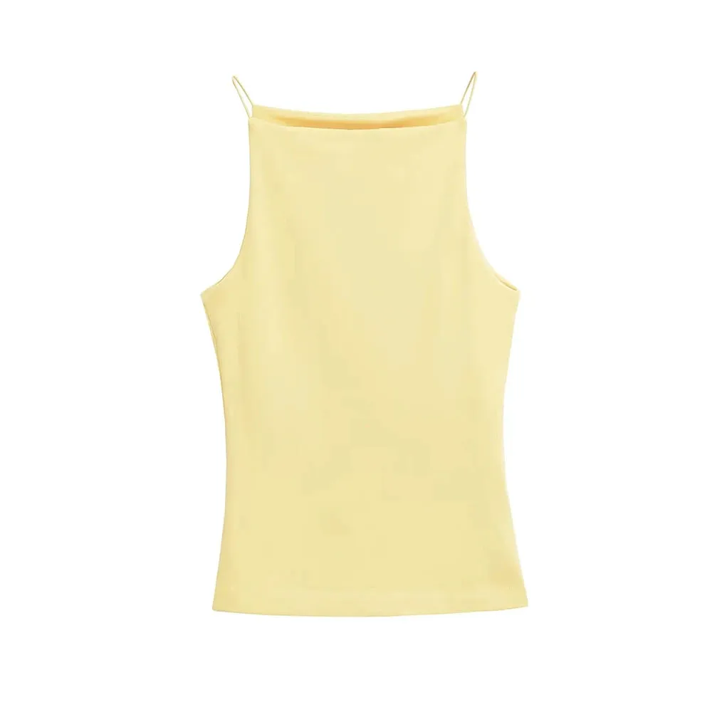 TRAF-Women's Halter Tank Tops, Sleeveless Vest, Thin Straps, Female Camis, Solid Color, Fashion