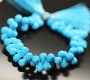 Treated Blue Turquoise Faceted Tear Drop Briolette Loose Craft Beads 8" 9mm 10mm