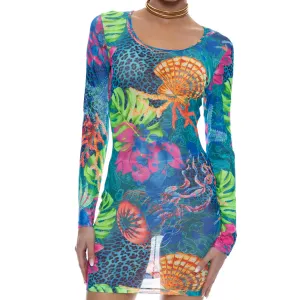 TROPICAL SIREN - Long Sleeve Mini Dress