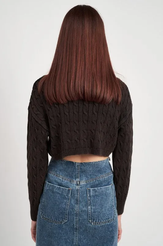 TURTLE NECK CABLE KNIT CROP TOP