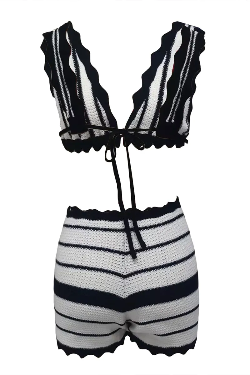 US3528 Stripe Bra and Shorts Set