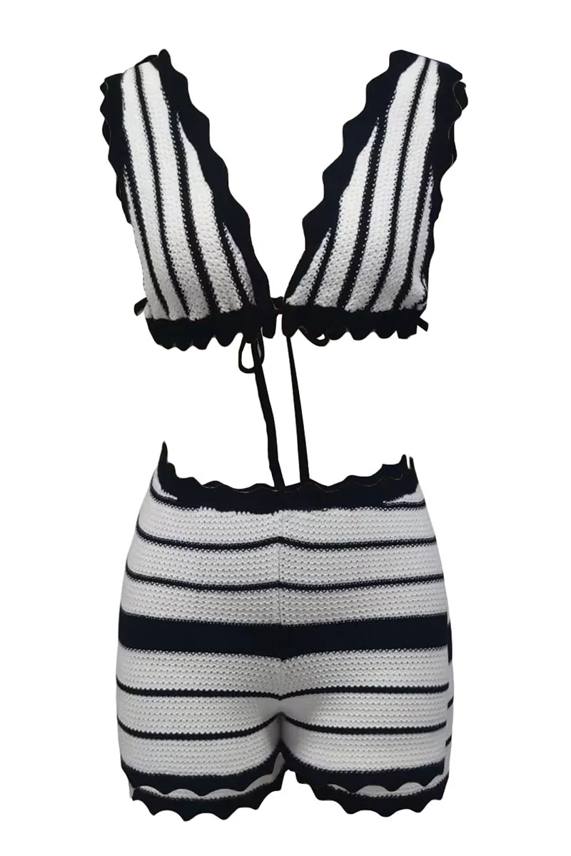 US3528 Stripe Bra and Shorts Set