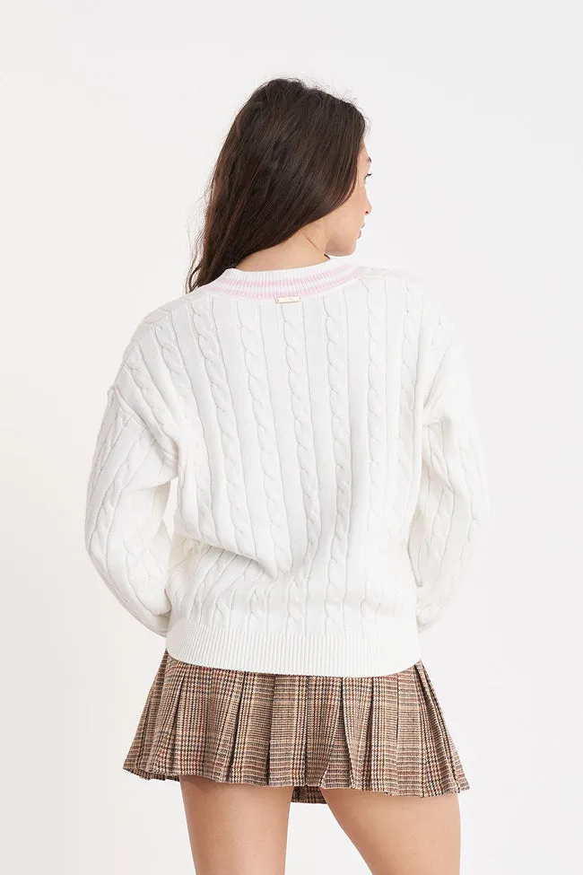 V-Neck Cable Knit Sweater | Chalk