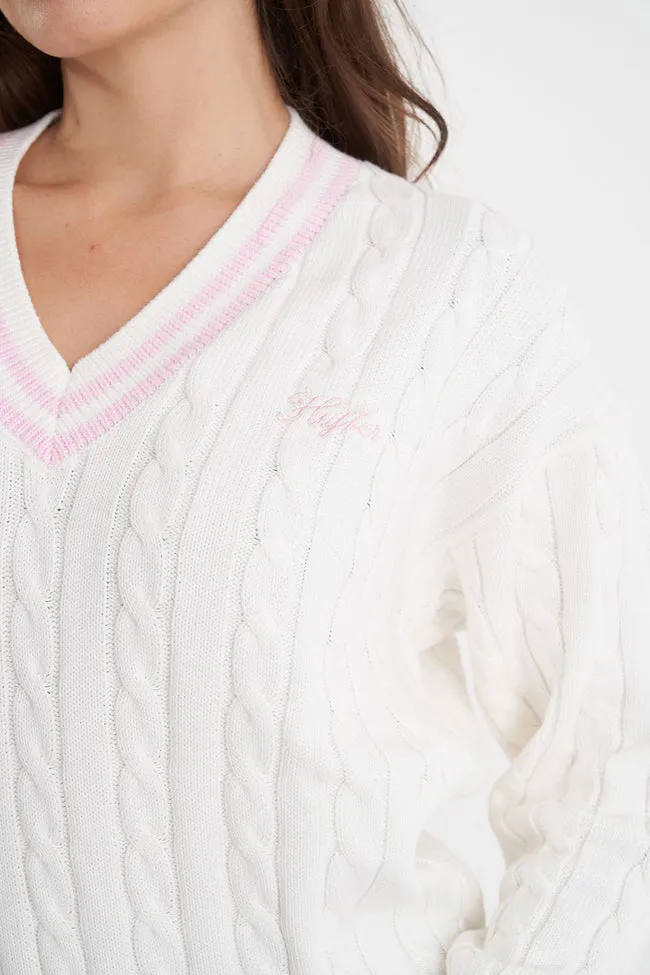 V-Neck Cable Knit Sweater | Chalk