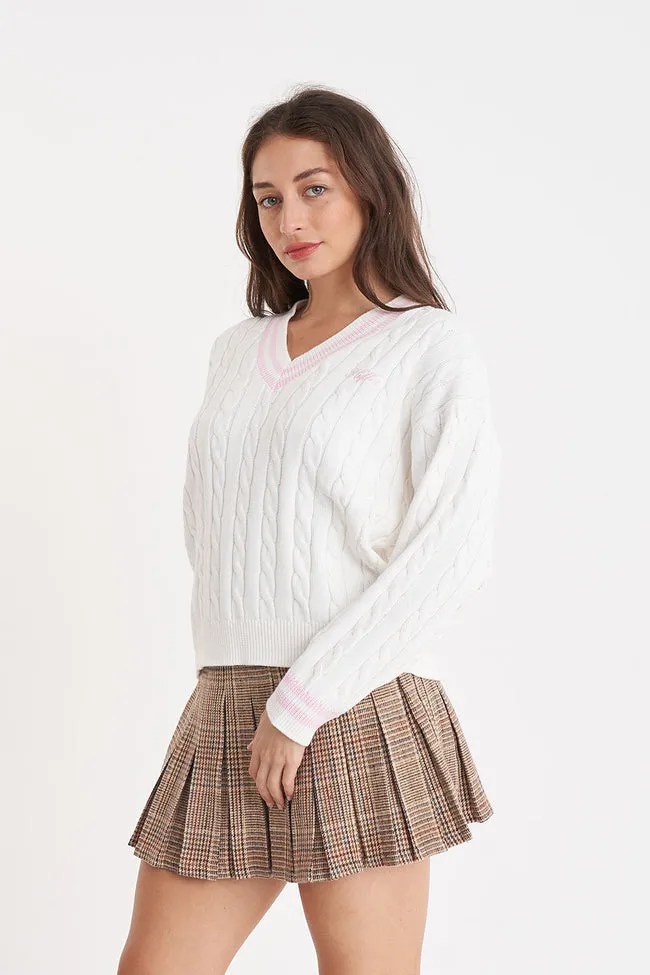 V-Neck Cable Knit Sweater | Chalk
