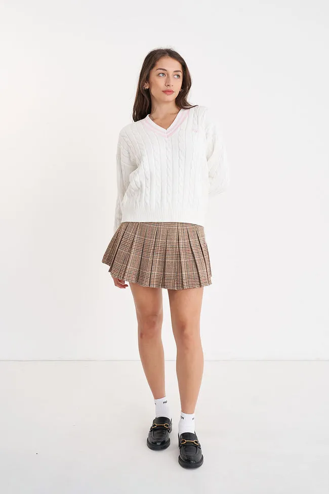 V-Neck Cable Knit Sweater | Chalk