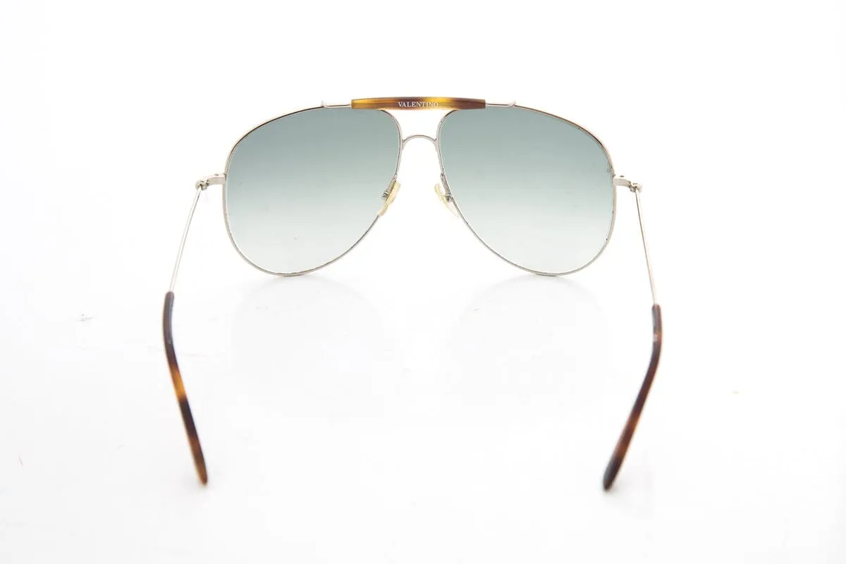 Valentino Silver &  Turtle Shell Detail Aviator Sunglasses
