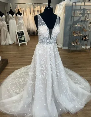 Valery | Gorgeous A-Line V-Neck Open Back Chapel Train Wedding Dress