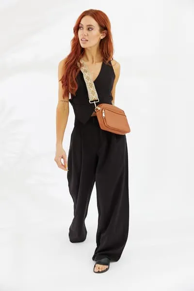 Vegan PU Leather Calafornia Crossbody Bag Tan