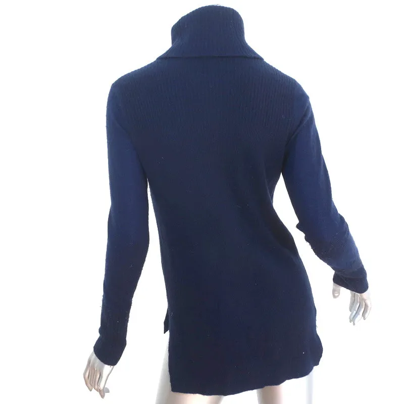 Veronica Beard Cashmere Turtleneck Sweater Asa Navy Ribbed Knit Size Small