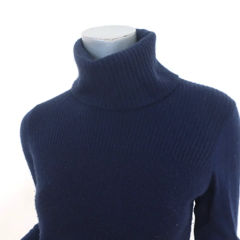 Veronica Beard Cashmere Turtleneck Sweater Asa Navy Ribbed Knit Size Small