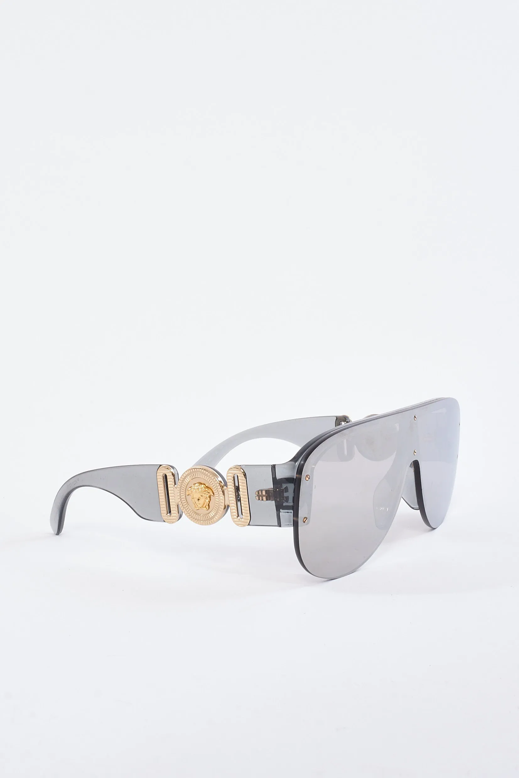 Versace Grey/Mirror Medusa Aviator Shield Sunglasses