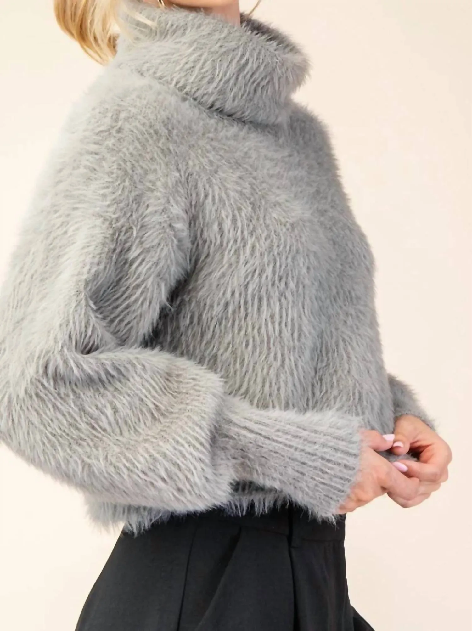 Vienna High Neck Crop Sweater In Grey