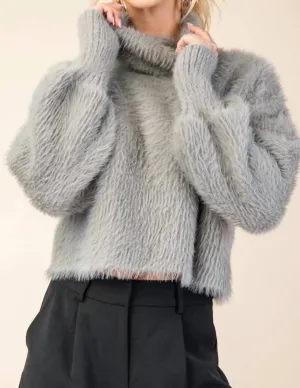 Vienna High Neck Crop Sweater In Grey