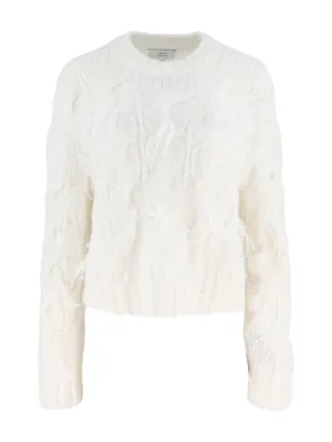 Vince Feather Embellished Cable Pullover in Off White