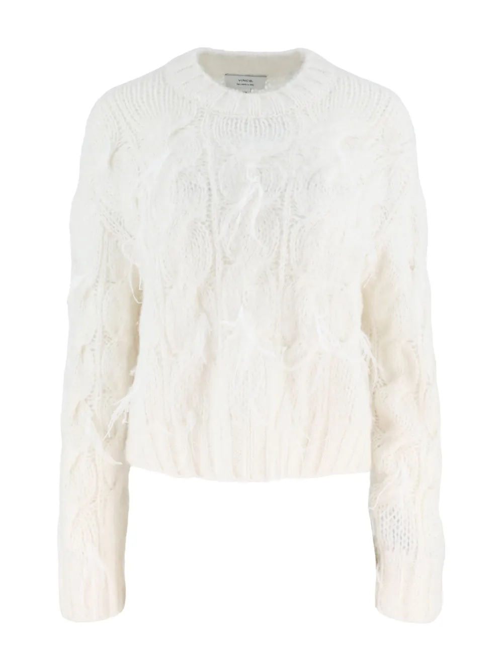 Vince Feather Embellished Cable Pullover in Off White