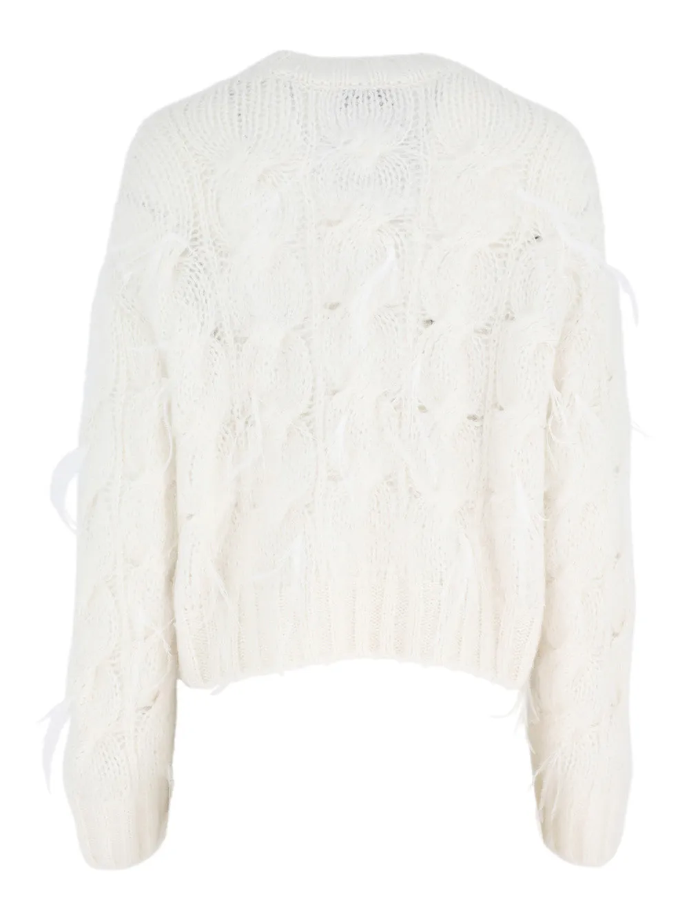 Vince Feather Embellished Cable Pullover in Off White
