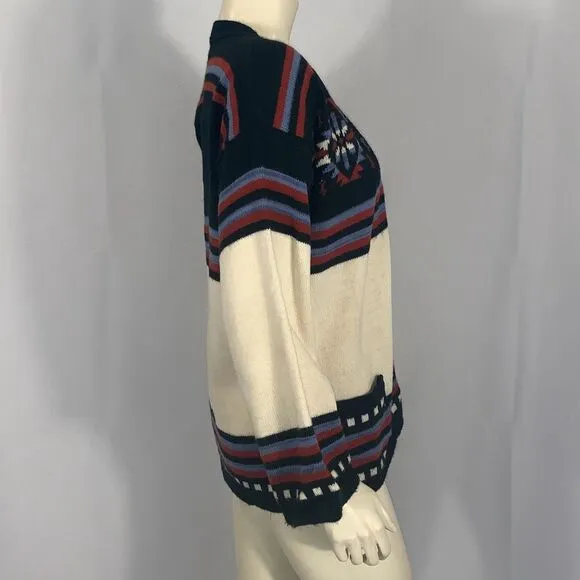 Vintage Aztec Bell Sleeve Knit Cardigan Sweater Size Medium