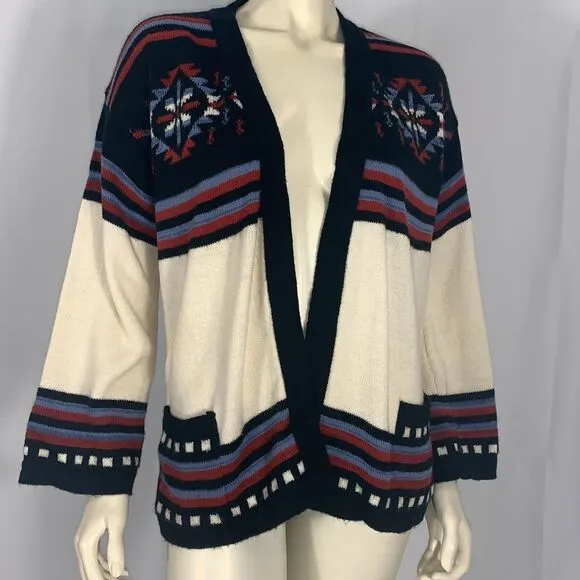 Vintage Aztec Bell Sleeve Knit Cardigan Sweater Size Medium
