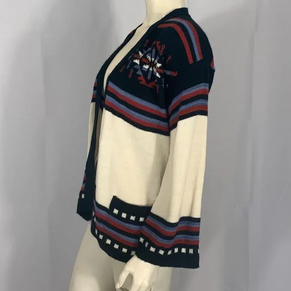 Vintage Aztec Bell Sleeve Knit Cardigan Sweater Size Medium