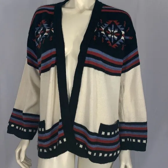 Vintage Aztec Bell Sleeve Knit Cardigan Sweater Size Medium