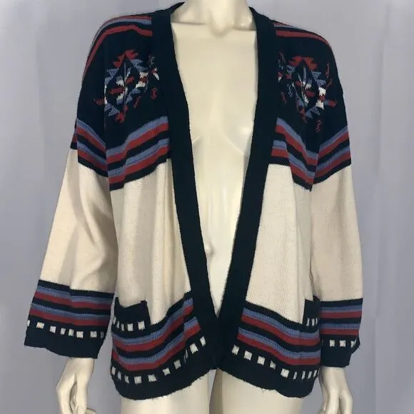 Vintage Aztec Bell Sleeve Knit Cardigan Sweater Size Medium