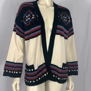 Vintage Aztec Bell Sleeve Knit Cardigan Sweater Size Medium