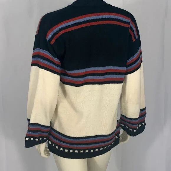 Vintage Aztec Bell Sleeve Knit Cardigan Sweater Size Medium