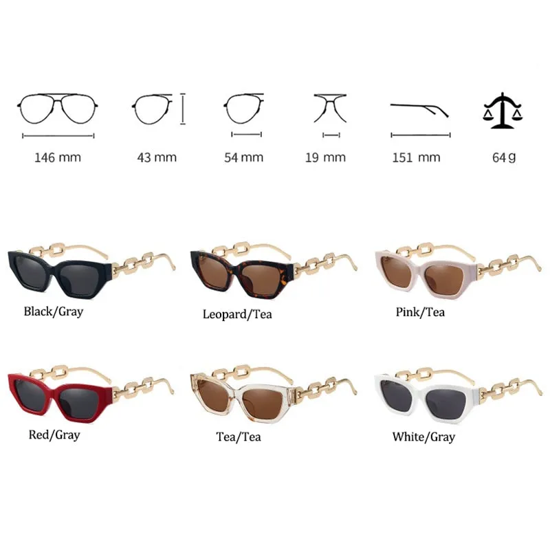 Vintage Cat Eye Sunglasses For Women New Brand Small Metal Chain Sunglasses Elegant Eyeglasses Trend Fashion Black Shades