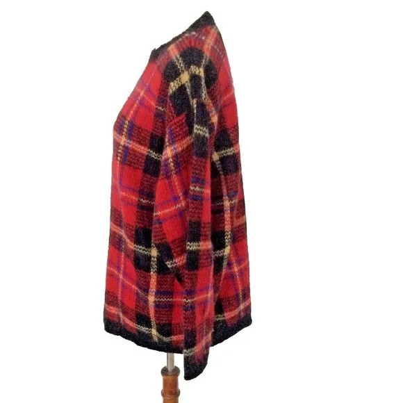 Vintage Nell Flowers by JG Hook Plaid Tunic Sweater Size Medium