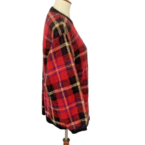 Vintage Nell Flowers by JG Hook Plaid Tunic Sweater Size Medium