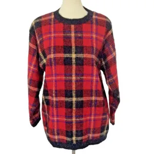 Vintage Nell Flowers by JG Hook Plaid Tunic Sweater Size Medium