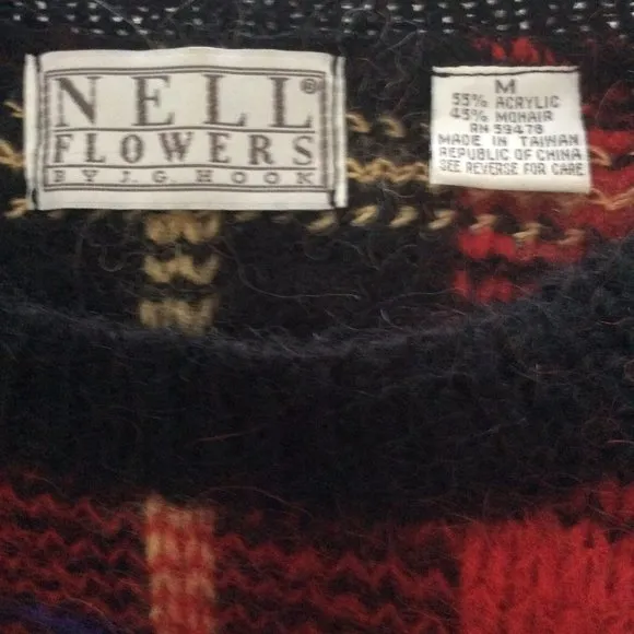 Vintage Nell Flowers by JG Hook Plaid Tunic Sweater Size Medium