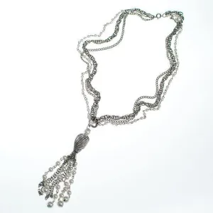 Vintage Pearl and Silver Chain Tassel Necklace