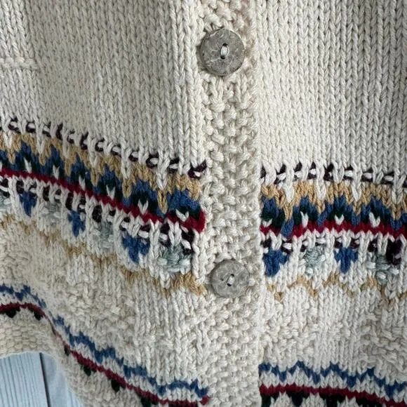 Vintage Talbots Hand Knit  Ivory Holiday  Ice Skating Cardigan Sweater XL