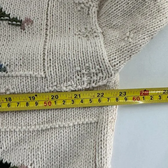 Vintage Talbots Hand Knit  Ivory Holiday  Ice Skating Cardigan Sweater XL