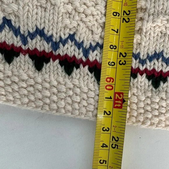 Vintage Talbots Hand Knit  Ivory Holiday  Ice Skating Cardigan Sweater XL