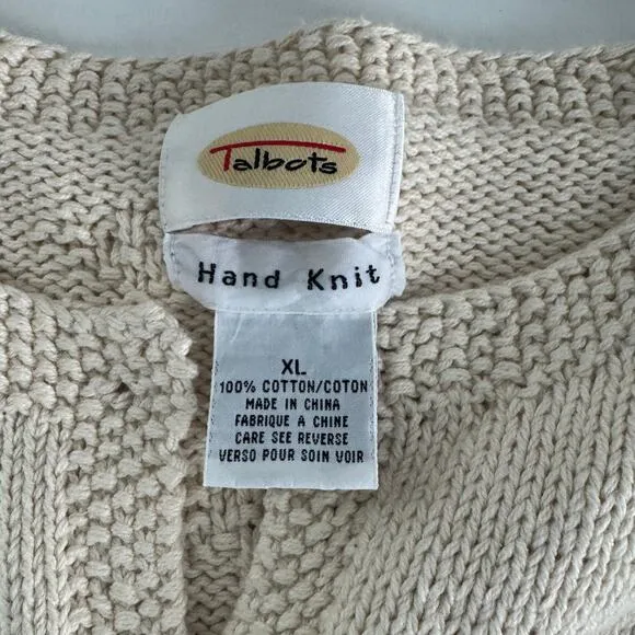 Vintage Talbots Hand Knit  Ivory Holiday  Ice Skating Cardigan Sweater XL