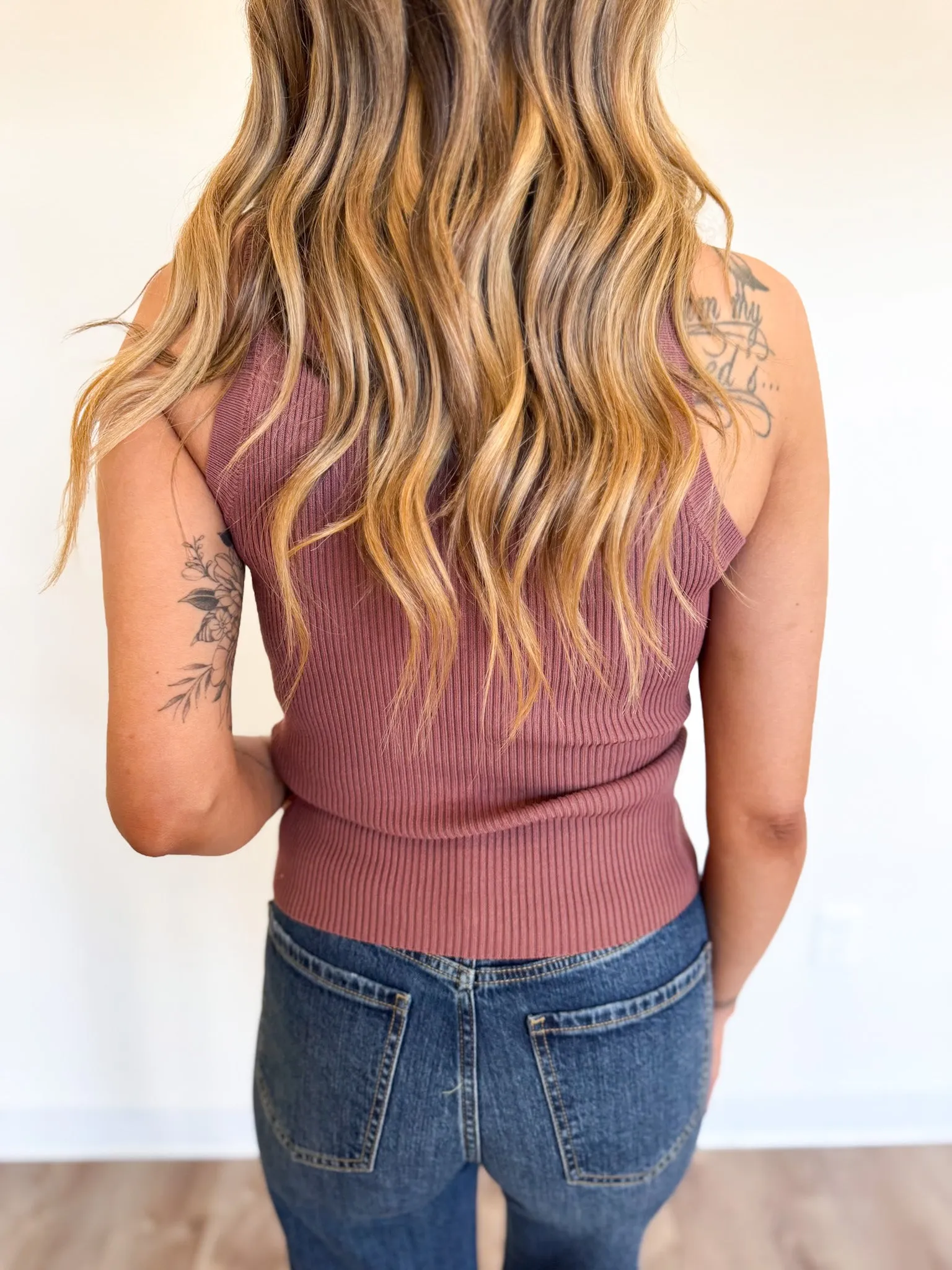 Vivienne Sweater Knit Tank Top in Red Bean