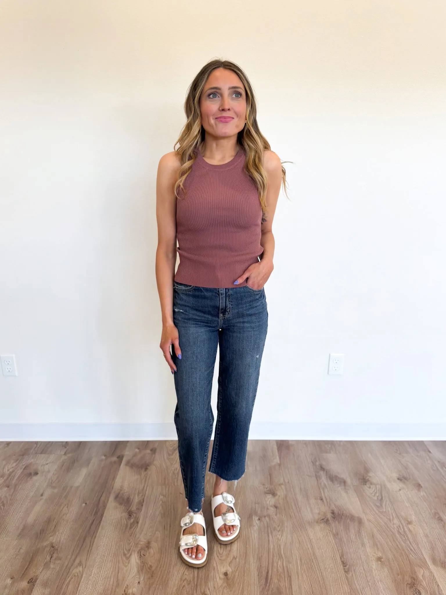 Vivienne Sweater Knit Tank Top in Red Bean