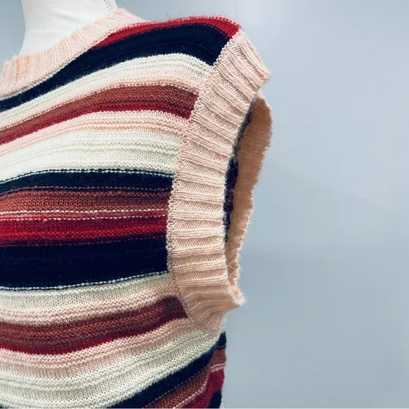 VRG GRL M Pink Striped Retro Mod 70s Soft Fuzzy Sweater Vest Academia VTG Y2K
