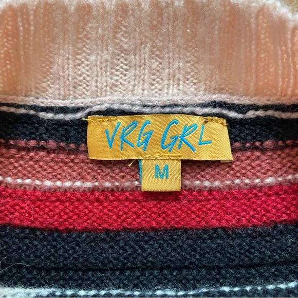 VRG GRL M Pink Striped Retro Mod 70s Soft Fuzzy Sweater Vest Academia VTG Y2K